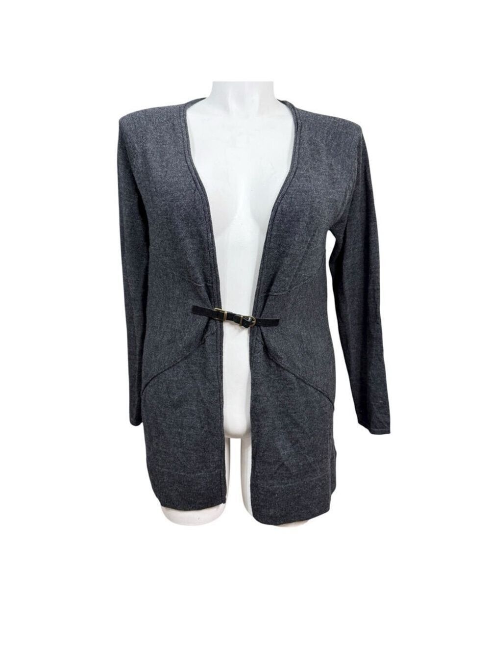 Ellen Tracy Merino Wool Gray‎ Belted Cardigan Sweater Women’s L